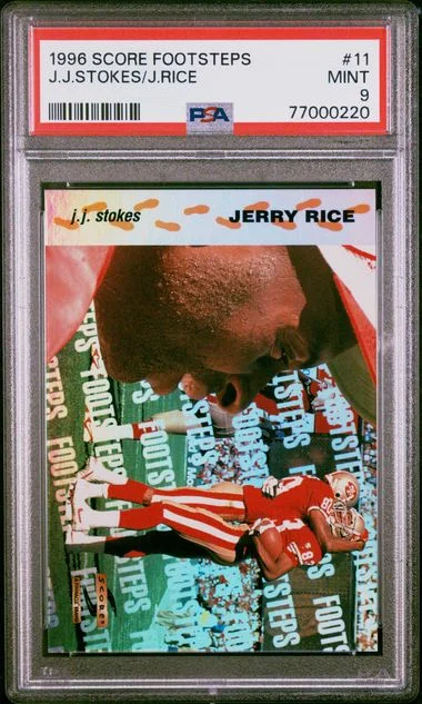 1996 Score J.J.Stokes/J.Rice Footsteps #11 card image