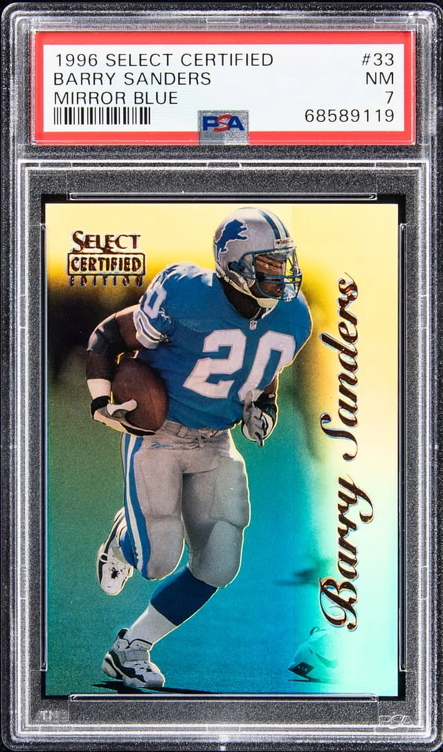 1996 Select Barry Sanders Certified Mirror Blue #33 card image