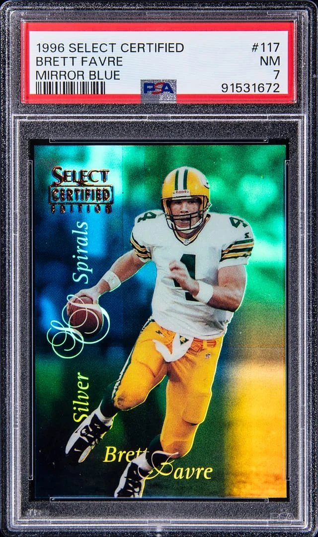 1996 Select Brett Favre Certified Silver Spirals Mirror Blue #117 card image