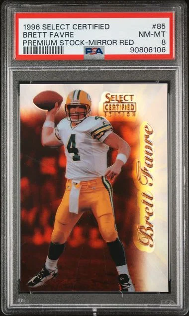 1996 Select Brett Favre Certified Premium Stock Mirror Red #85 card image