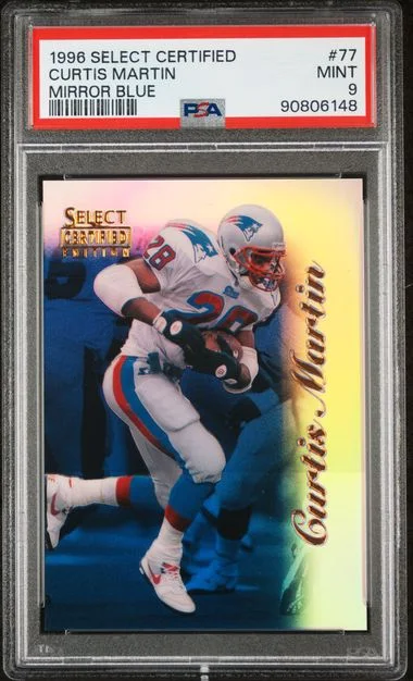 1996 Select Curtis Martin Certified Mirror Blue #77 card image