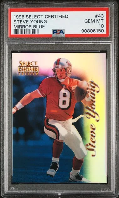 1996 Select Steve Young Certified Mirror Blue #43 card image