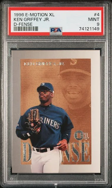 1996 SkyBox E-Motion Ken Griffey Jr. XL D-Fense #4 card image