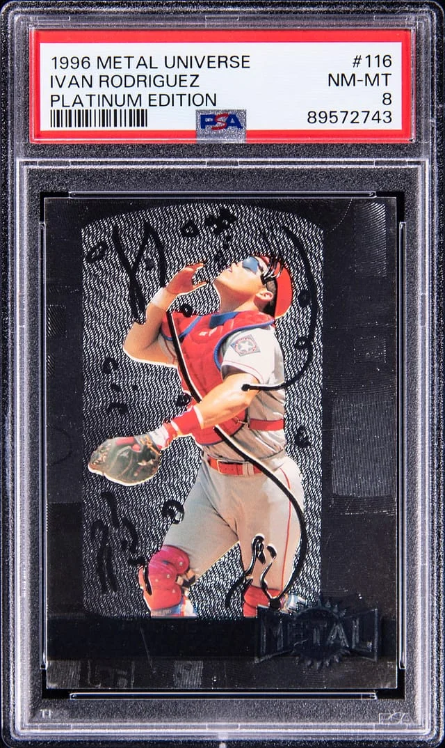 1996 SkyBox Metal Universe Ivan Rodriguez Plainum Edition #116 card image