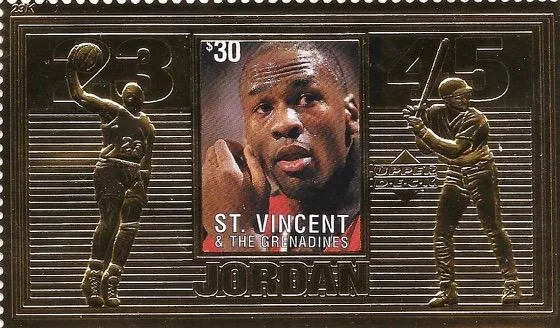 1996 St. Vincent 23K Gold Postage Stamps Michael Jordan #NNO card image