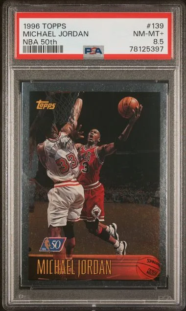 1996 Topps 139 Michael Jordan NBA #50Th card image