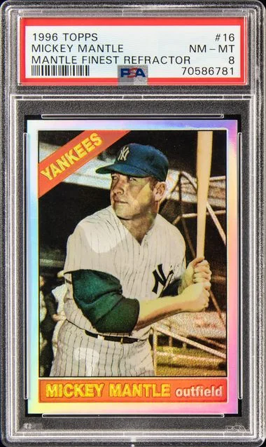 1996 Topps 1966 Topps Reprint Mantle Finest Refractor #16 card image
