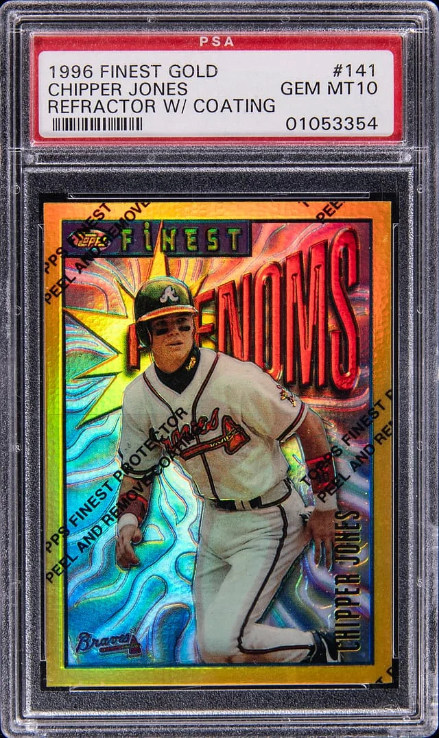 1996 Topps Finest Chipper Jones Gold Refractor W/Coating #141 card image