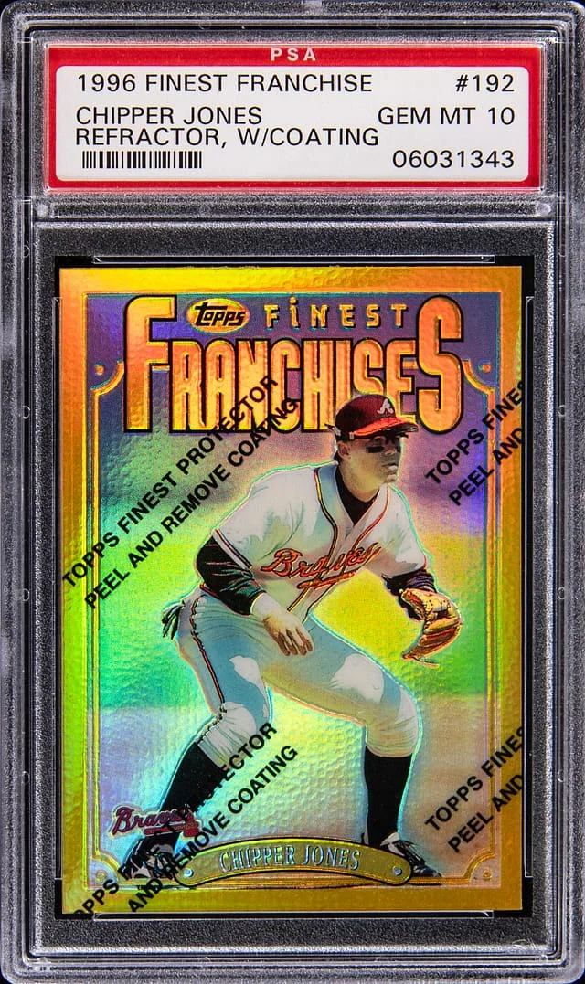 1996 Topps Finest Chipper Jones Franchises Refractor, with Coating #192 card image