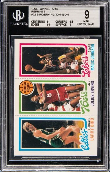 1996 Topps Julius Erving/Larry Bird/Magic Johnson NBA Stars Reprint #22 card image