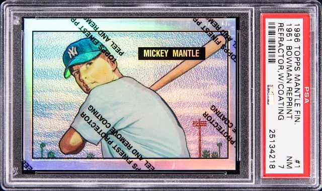 1996 Topps Mickey Mantle 1951 Bowman Reprint Mantle Finest Refractor,W/Coating #1 card image
