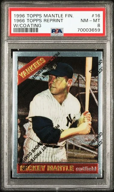 1996 Topps Mickey Mantle Mantle Finest 1966 Topps Reprint W/Coating #16 card image