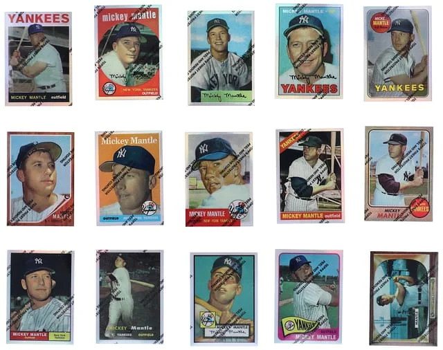 1996 Topps Mickey Mantle Commemorative Reprint Finest Refractor Near Set (15/19) #no-number card image