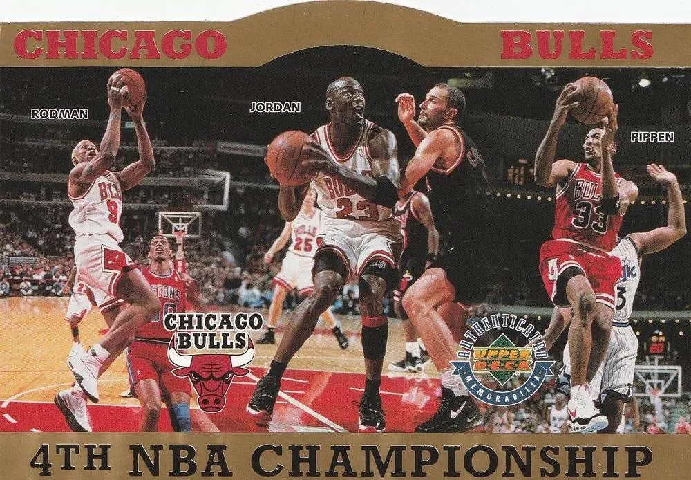 1996 Upper Deck Authenticated Chicago Bulls 4th NBA Championship (SN10000 Horizontal) Michael Jordan #NNO card image