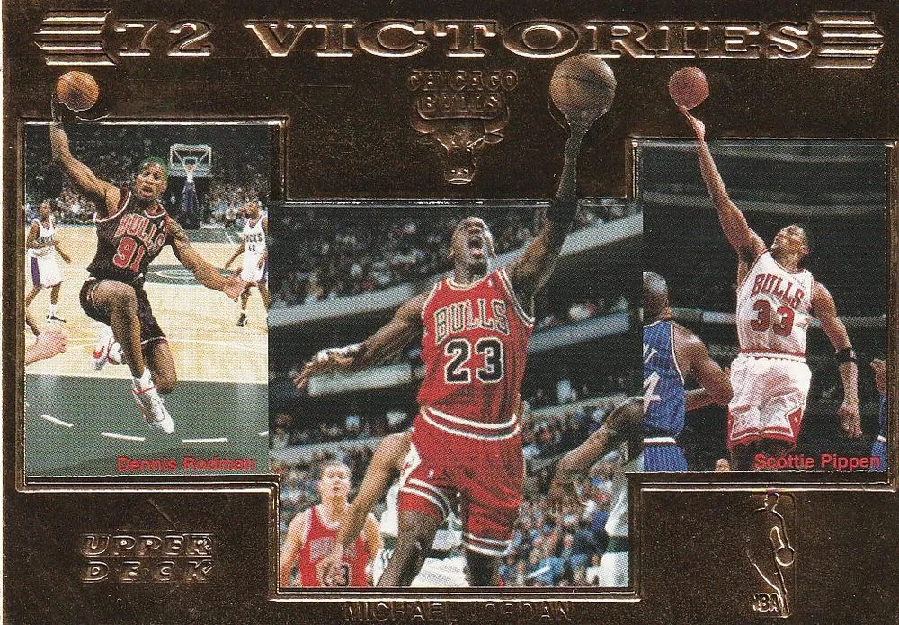 1996 Upper Deck Authenticated Chicago Bulls 72 Victories 22K Gold Michael Jordan #NNO card image