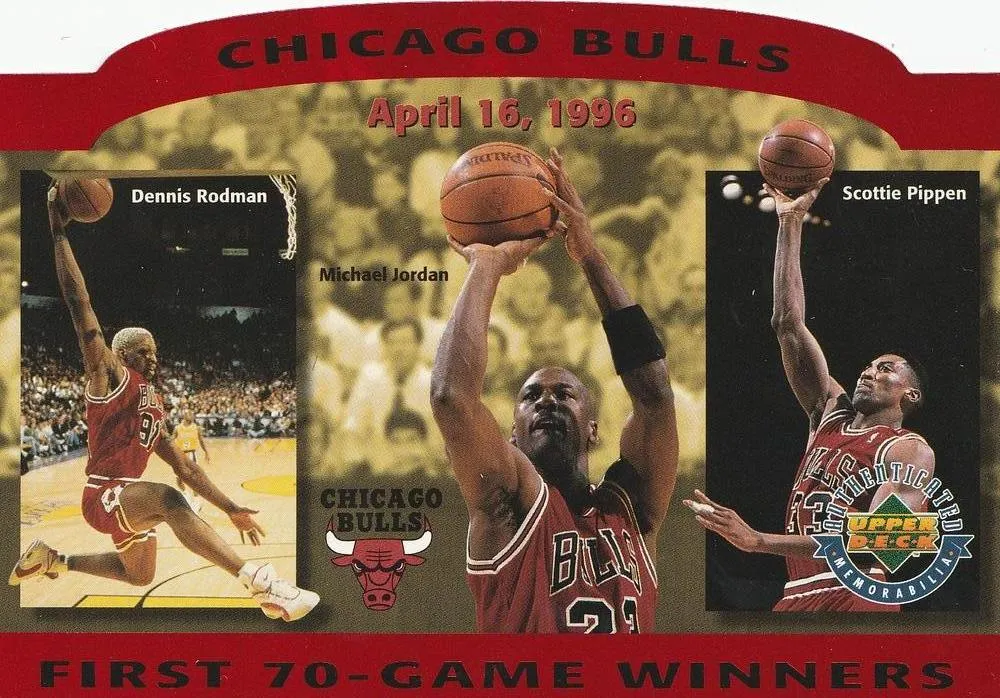 1996 Upper Deck Authenticated Chicago Bulls First 70-Game Winners (SN14300) Michael Jordan #NNO card image