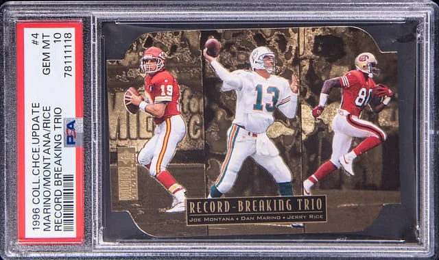 1996 Upper Deck Joe Montana/Dan Marino/Jerry Rice Collection's Choice Update Record Breaking Trio #4 card image