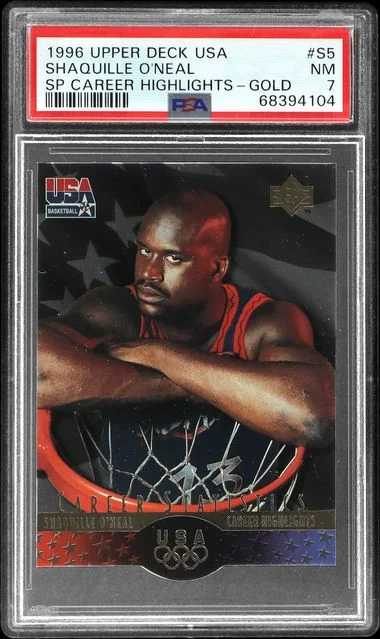1996 Upper Deck USA Basketball Shaquille O'Neal SP Career Highlights Gold #S5 card image