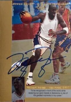 1996 Upper Deck USA Olympicards Michael Jordan Reflections of Gold Signatures #RGA1 card image
