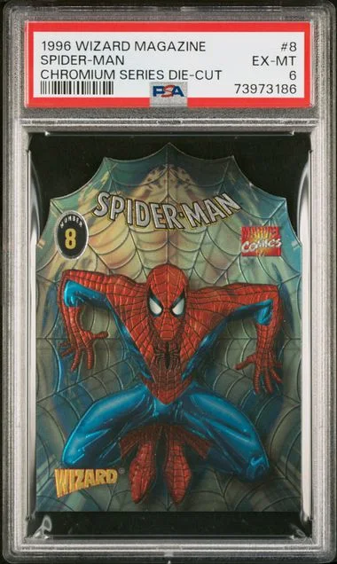 1996 Wizard Magazine Chromium Series Die-Cut Spider-Man #8 card image