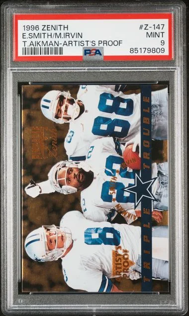 1996 Zenith Artist's Proof Emmitt Smith/Michael Irvin/Troy Aikman #Z-147 card image