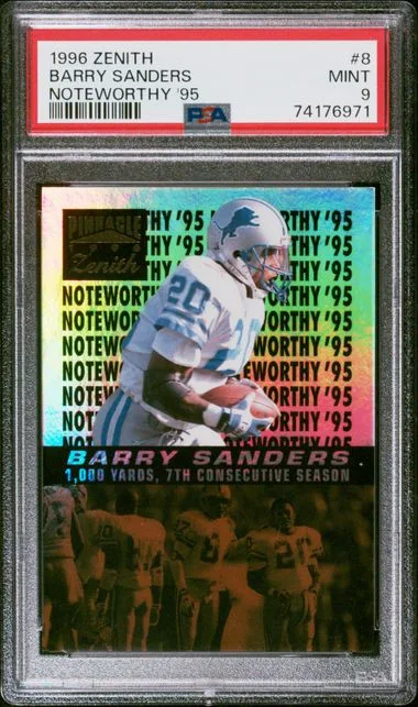 1996 Zenith Noteworthy '95 Barry Sanders #8 card image