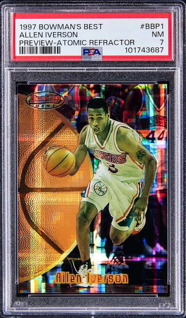 1997-98 Bowman's Best Allen Iverson Preview Atomic Refractor #BBP1 card image
