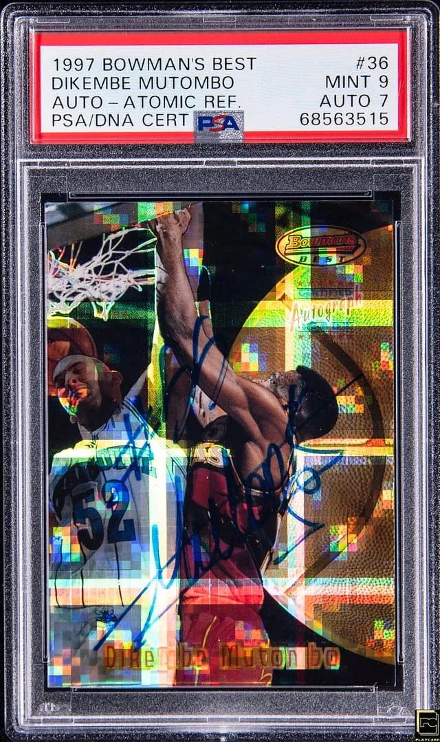 1997-98 Bowman's Best Dikembe Mutombo Autographs Atomic Refractor #36 card image