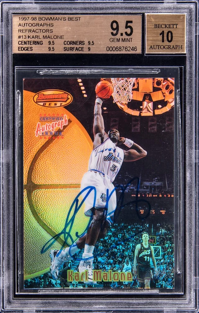 1997-98 Bowman's Best Karl Malone Autographs Refractor #13 card image