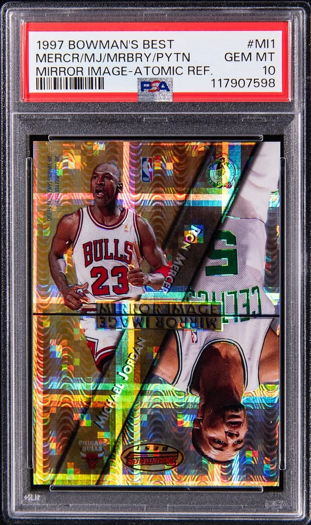 1997-98 Bowman's Best Mercer/Jordan/Marbury/Payton Mirror Image Atomic Refractor #MI1 card image