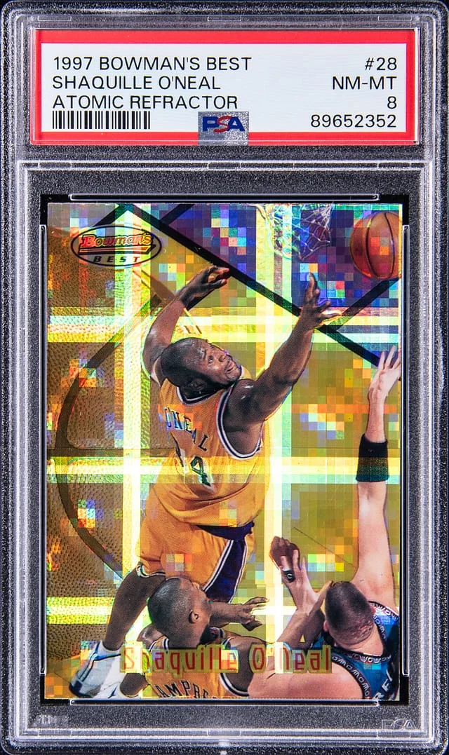 1997-98 Bowman's Best Shaquille O'Neal Atomic Refractor #28 card image