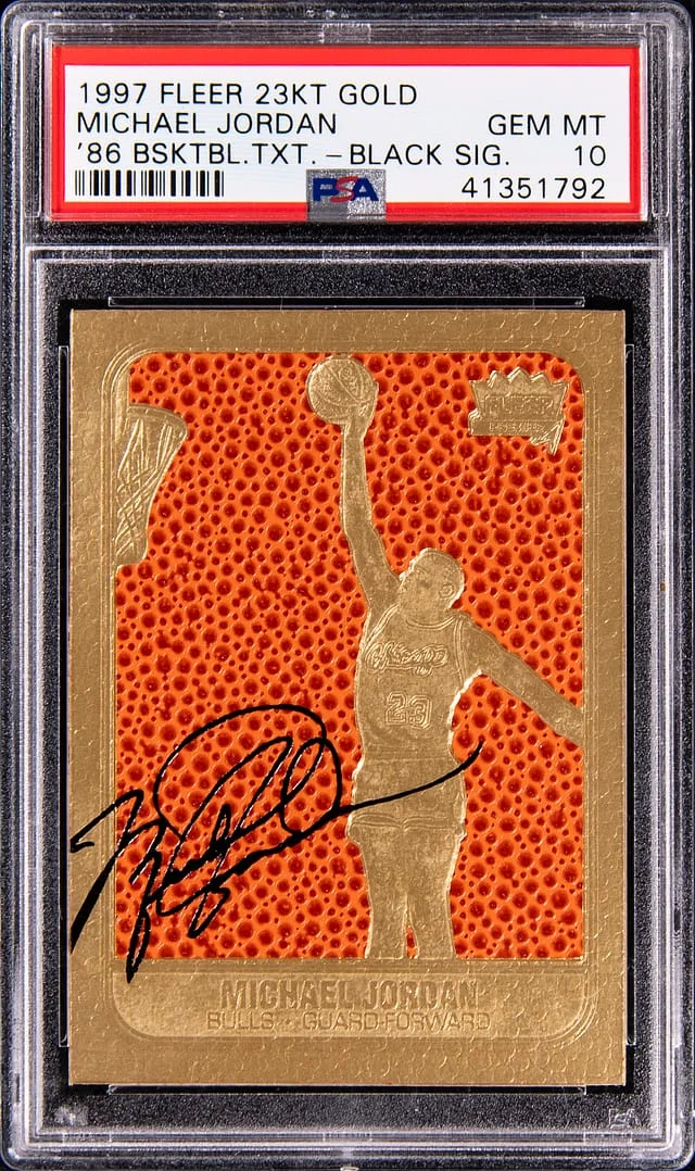 1997-98 Fleer Gold '86 Basketball Texture Black Sig Michael Jordan #23KT card image