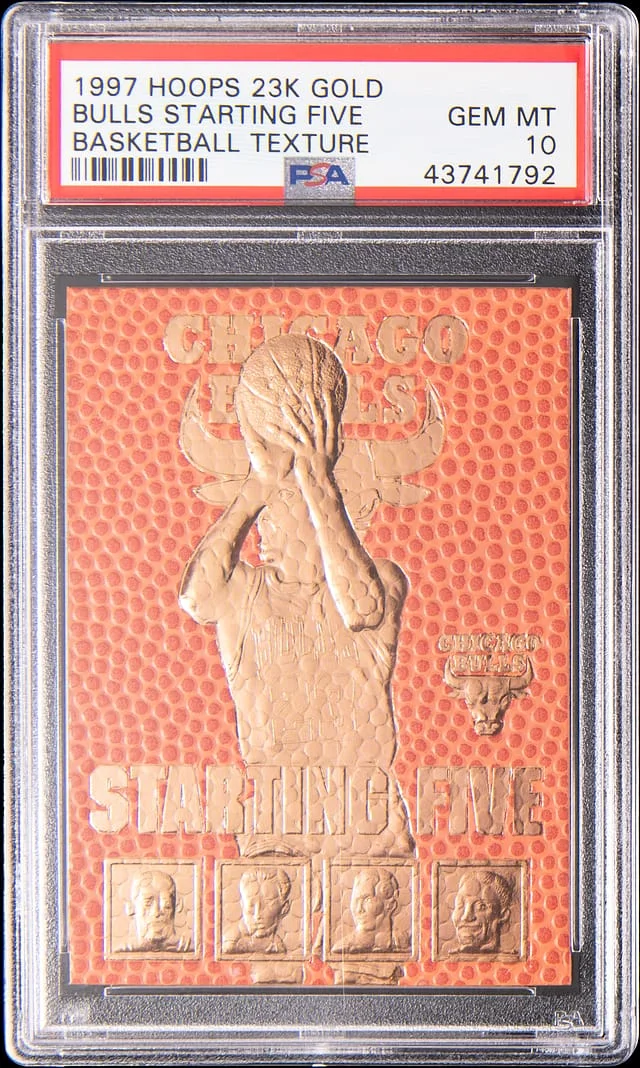 1997-98 Fleer Gold Basketball Texture Bulls Starting Five Hoops #23k card image