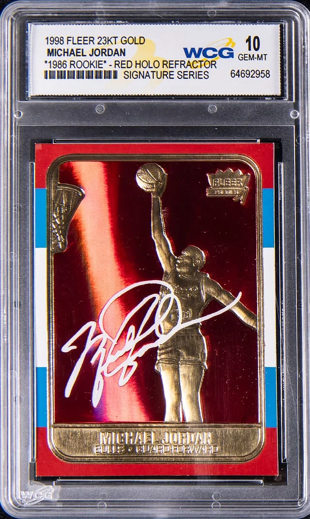 1997-98 Fleer Gold Red Holo Refractor Michael Jordan - WCG GEM-MT 10 Premier #23KT card image