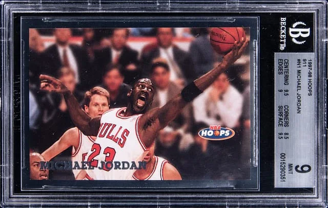 1997-98 NBA Hoops Michael Jordan, With 911 Ruby Sleeve #N1 card image