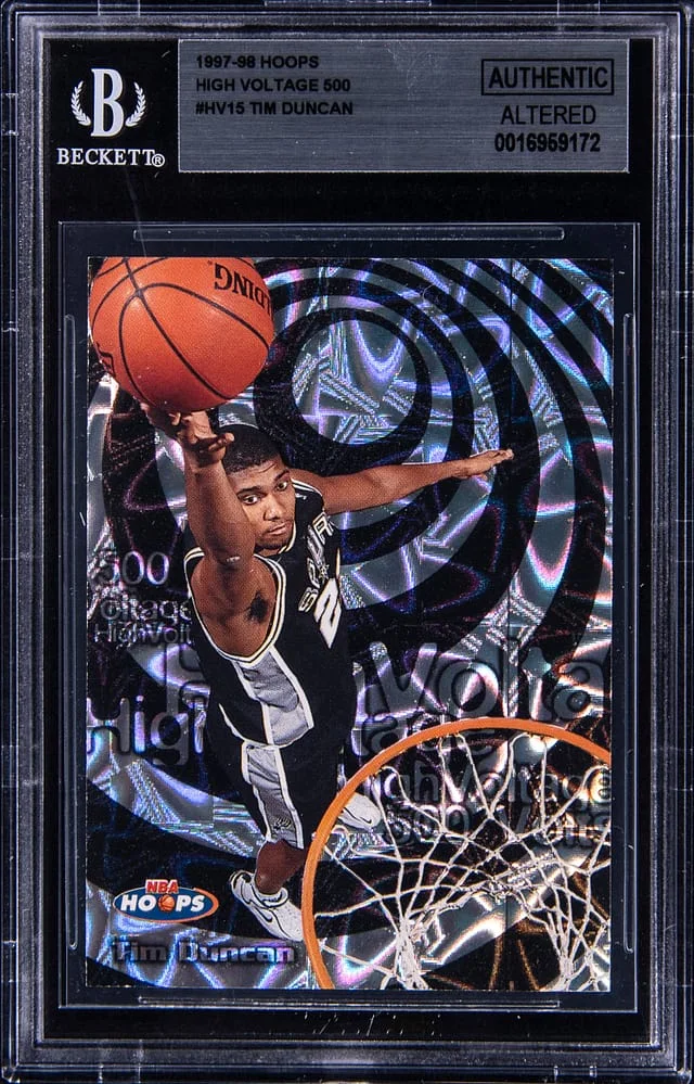 1997-98 Panini Hoops Tim Duncan High Voltage 500 Volts #15 card image