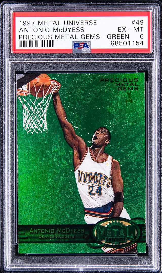 1997-98 SkyBox Metal Universe Antonio McDyess Precious Metal Gems (PMG) Green #49 card image