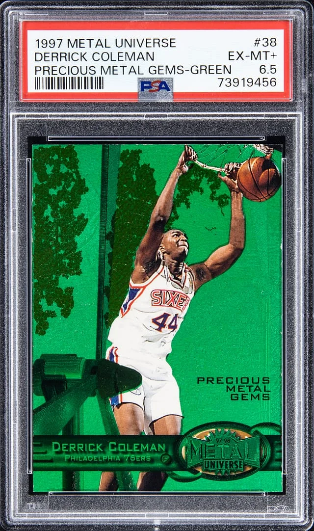 1997-98 SkyBox Metal Universe Derrick Coleman Precious Metal Gems (PMG) Green #38 card image