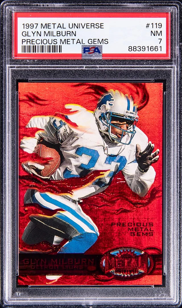 1997-98 SkyBox Metal Universe Glyn Milburn Precious Metal Gems (PMG) Red #119 card image