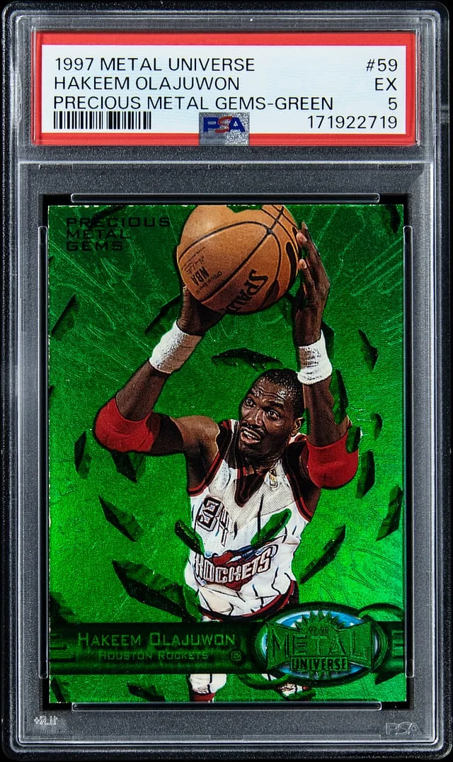 1997-98 SkyBox Metal Universe Hakeem Olajuwon Precious Metal Gems (PMG) Green #59 card image