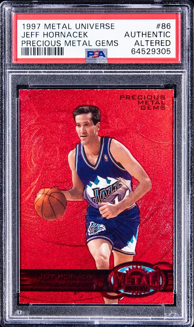 1997-98 SkyBox Metal Universe Jeff Hornacek Precious Metal Gems (PMG) Red #86 card image