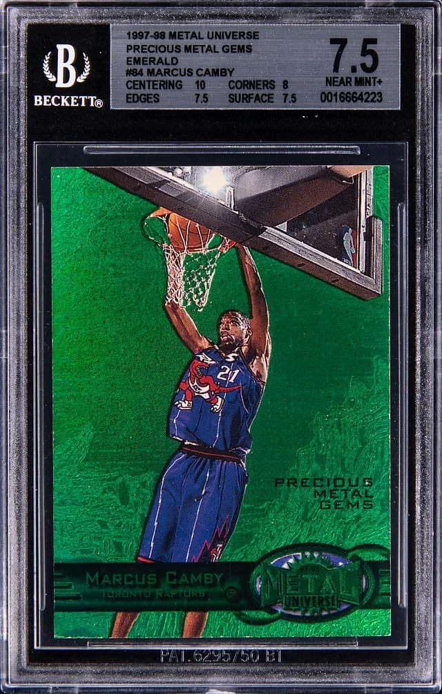 1997-98 SkyBox Metal Universe Marcus Camby Precious Metal Gems (PMG) Green #84 card image