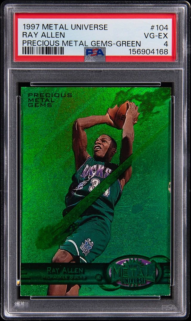 1997-98 SkyBox Metal Universe Ray Allen Precious Metal Gems (PMG) Green #104 card image