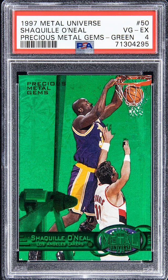 1997-98 SkyBox Metal Universe Shaquille O'Neal Precious Metal Gems (PMG) Green #50 card image