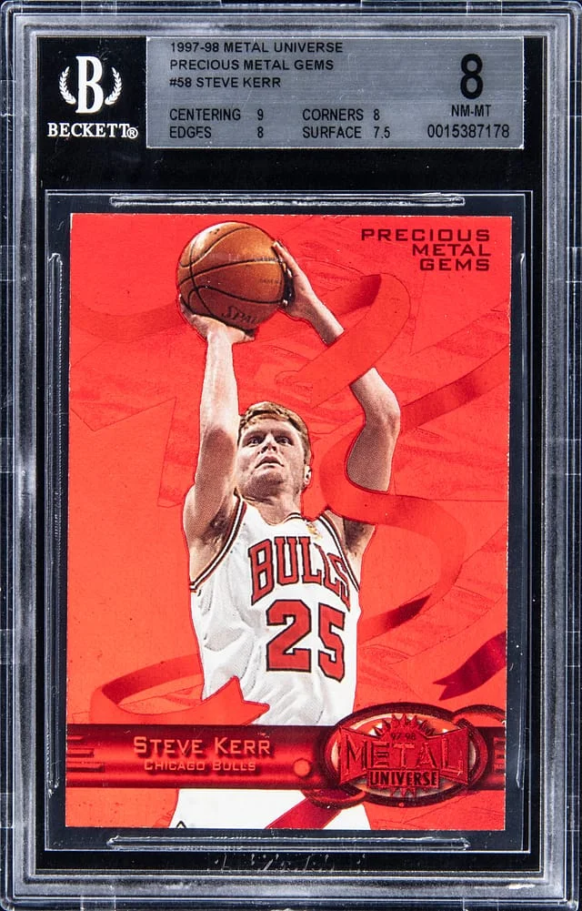 1997-98 SkyBox Metal Universe Steve Kerr Precious Metal Gems (PMG) Red #58 card image