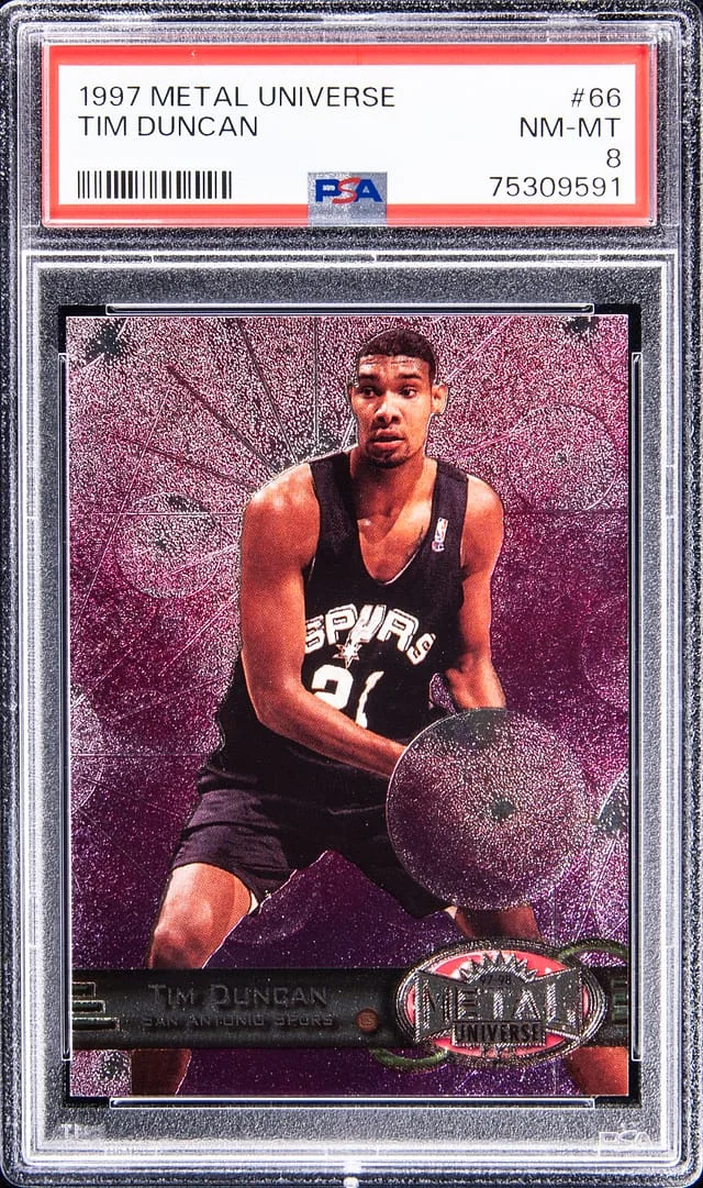 1997-98 SkyBox Metal Universe Tim Duncan Precious Metal Gems (PMG) Red #66 card image