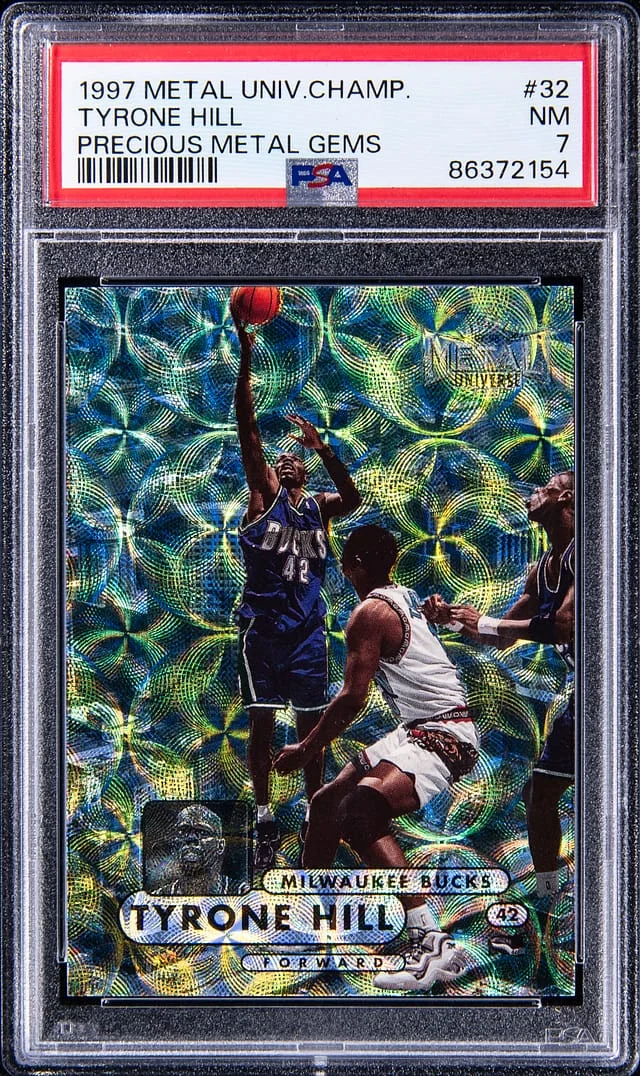 1997-98 SkyBox Metal Universe Tyrone Hill Championship Precious Metal Gems (PMG) #32 card image