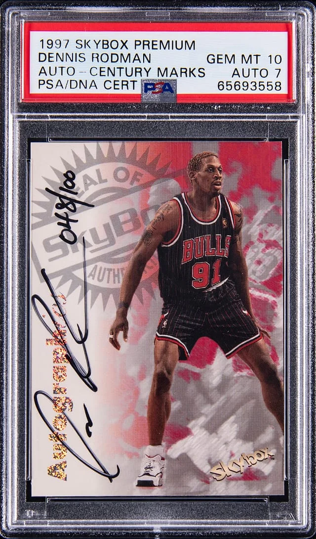 1997-98 SkyBox Premium Autographics Century Marks Dennis Rodman #no-number card image