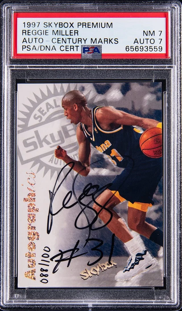 1997-98 SkyBox Premium Autographics Century Marks Reggie Miller #no-number card image