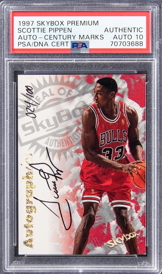 1997-98 SkyBox Premium Autographics Century Marks Scottie Pippen #no-number card image